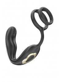 Черная анальная пробка с вращением и эрекционными кольцами - Ibiza - в Твери купить с доставкой