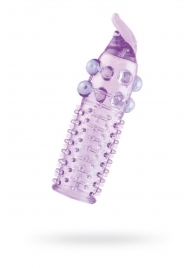 Гелевая фиолетовая насадка с шариками, шипами и усиком - 11 см. - Toyfa Basic - в Твери купить с доставкой