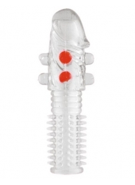 Гелевая прозрачная насадка с шариками и шипами - 14 см. - Toyfa Basic - в Твери купить с доставкой