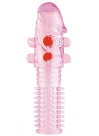 Гелевая розовая насадка с шариками и шипами - 14 см. - ToyFa - в Твери купить с доставкой
