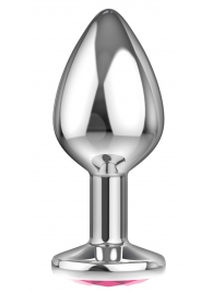 Большая серебристая анальная пробка Diamond Pink Sparkle Large с розовым кристаллом - 8 см. - Lola Games - купить с доставкой в Твери
