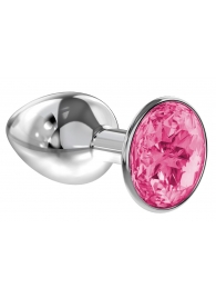 Малая серебристая анальная пробка Diamond Pink Sparkle Small с розовым кристаллом - 7 см. - Lola Games - купить с доставкой в Твери