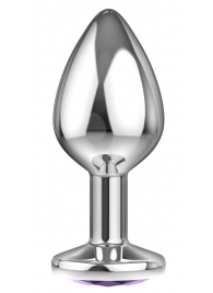 Малая серебристая анальная пробка Diamond Purple Sparkle Small с фиолетовым кристаллом - 7 см. - Lola Games - купить с доставкой в Твери