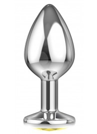 Малая серебристая анальная пробка Diamond Yellow Sparkle Small с жёлтым кристаллом - 7 см. - Lola Games - купить с доставкой в Твери