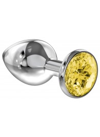 Малая серебристая анальная пробка Diamond Yellow Sparkle Small с жёлтым кристаллом - 7 см. - Lola Games - купить с доставкой в Твери