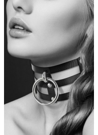 Чёрный тройной чокер с большим кольцом - Bijoux Pour Toi - купить с доставкой в Твери