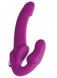 Ярко-розовый безремневой вибрострапон Evoke Vibrating Strapless Silicone Strap-on Dildo - XR Brands - купить с доставкой в Твери