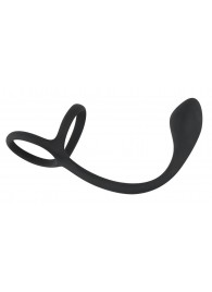 Эрекционное кольцо с утяжкой на мошонку и анальным плаг Black Velvets - Orion - в Твери купить с доставкой