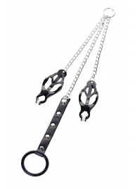 Черно-серебристые зажимы для сосков с кольцом для пениса TOYFA Metal - ToyFa - купить с доставкой в Твери