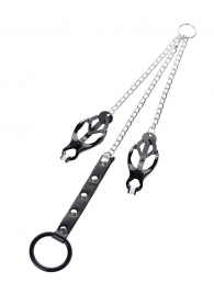 Черно-серебристые зажимы для сосков с кольцом для пениса TOYFA Metal - ToyFa - купить с доставкой в Твери