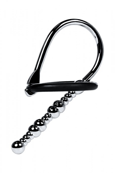 Серебристый уретральный плаг-бусины TOYFA Metal с мягким фиксириющим кольцом - ToyFa - купить с доставкой в Твери