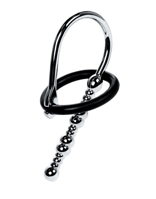 Серебристый уретральный плаг-бусины TOYFA Metal с мягким фиксириющим кольцом - ToyFa - купить с доставкой в Твери