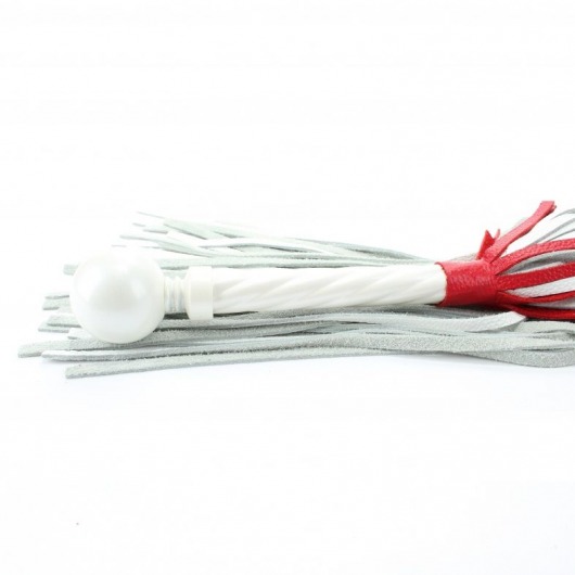 Белая кожаная плеть с красной отделкой - 60 см. - БДСМ Арсенал - купить с доставкой в Твери