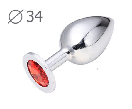 Коническая серебристая анальная втулка с красным кристаллом - 8,2 см. - Anal Jewelry Plug - купить с доставкой в Твери