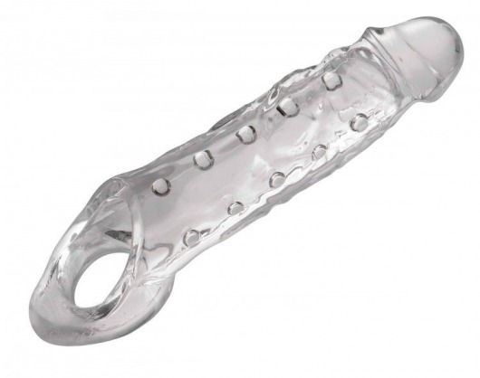 Прозразная закрытая насадка на пенис с поддержкой мошонки Clearly Ample Penis Enhancer - 22 см. - XR Brands - в Твери купить с доставкой