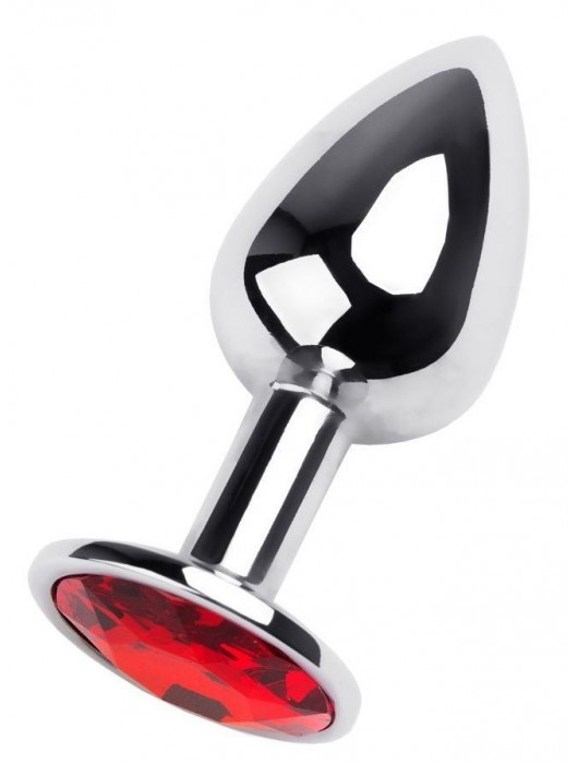 Маленькая коническая серебристая анальная пробка с красным кристаллом - 7 см. - ToyFa - купить с доставкой в Твери