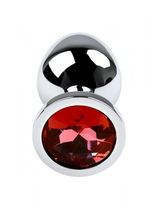 Серебристая коническая анальная пробка с красным кристаллом - 8 см. - ToyFa - купить с доставкой в Твери