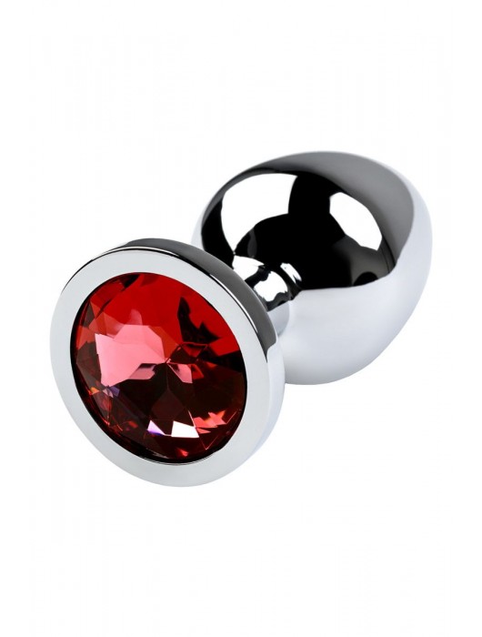 Серебристая коническая анальная пробка с красным кристаллом - 8 см. - ToyFa - купить с доставкой в Твери
