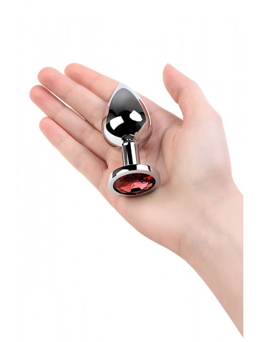 Серебристая коническая анальная пробка с красным кристаллом - 8 см. - ToyFa - купить с доставкой в Твери