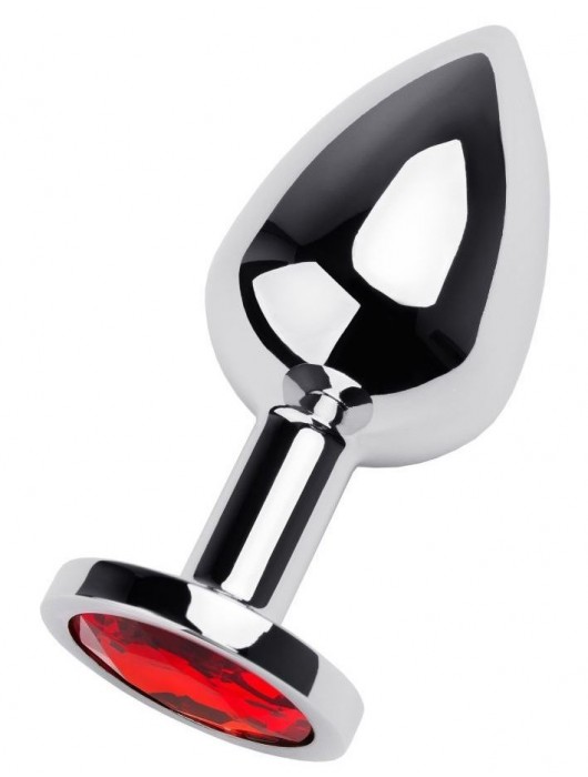 Серебристая коническая анальная пробка с красным кристаллом - 8 см. - ToyFa - купить с доставкой в Твери