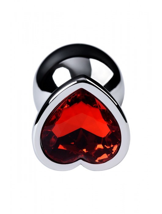 Серебристая коническая анальная пробка с красным кристаллом-сердечком - 7 см. - ToyFa - купить с доставкой в Твери