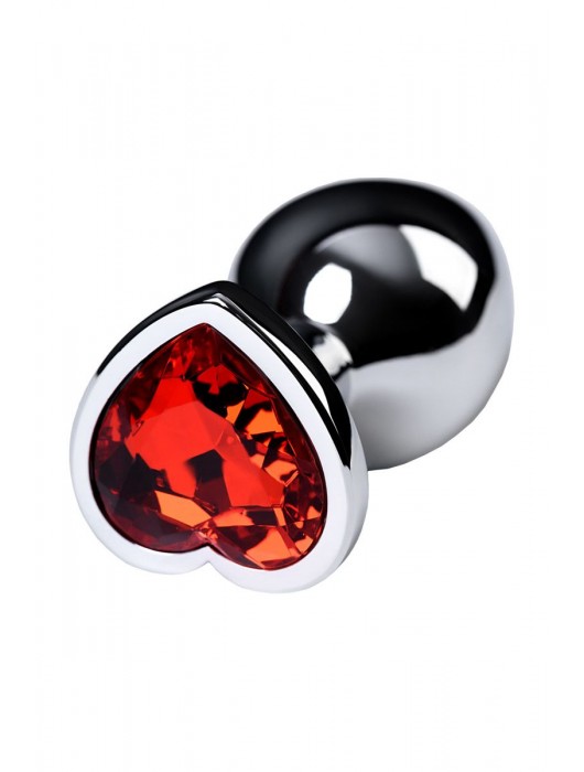 Серебристая коническая анальная пробка с красным кристаллом-сердечком - 7 см. - ToyFa - купить с доставкой в Твери