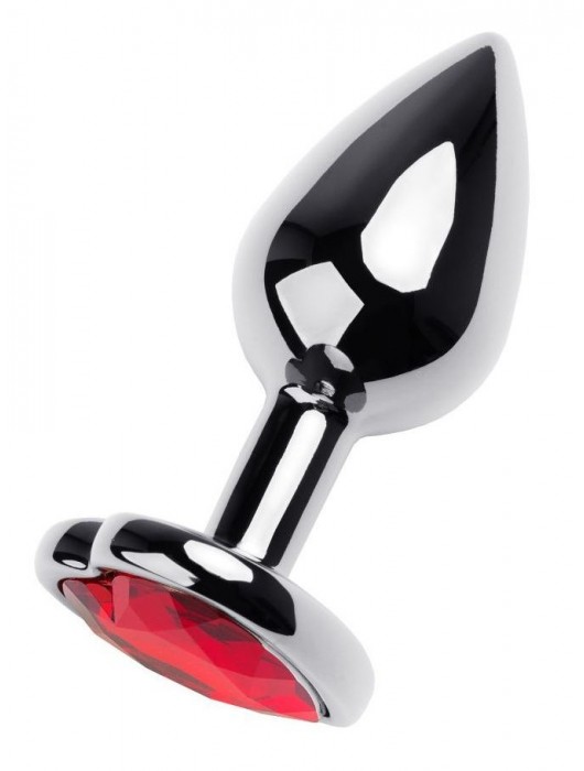 Серебристая коническая анальная пробка с красным кристаллом-сердечком - 7 см. - ToyFa - купить с доставкой в Твери