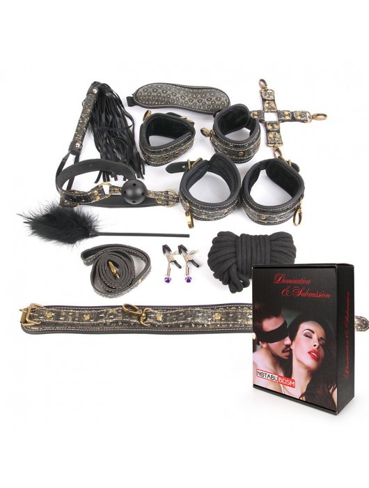 Чёрно-золотистый набор БДСМ - Notabu - купить с доставкой в Твери