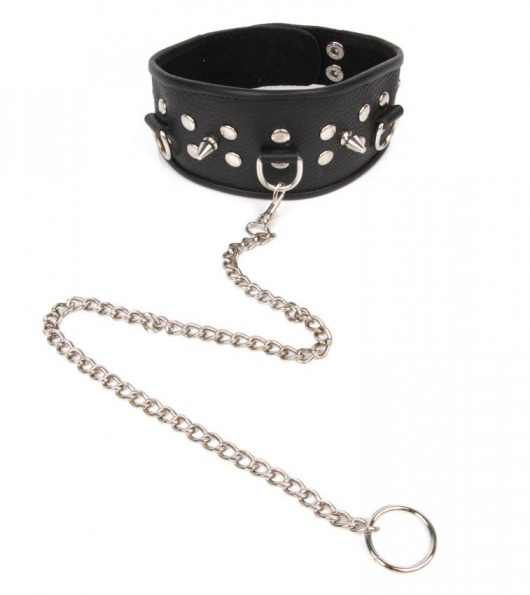 Черный ошейник с шипами и металлическим поводком-цепочкой - Notabu - купить с доставкой в Твери