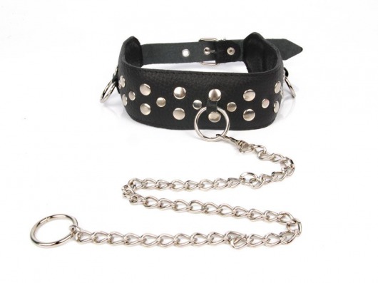 Черный ошейник с заклепками с металлическим поводком-цепочкой - Notabu - купить с доставкой в Твери