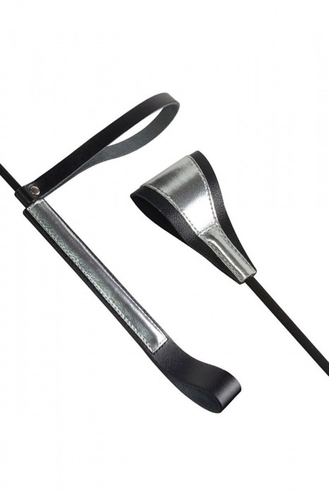 Чёрно-серебристый стек с хлопушкой из кожи - 62 см. - Sitabella - купить с доставкой в Твери