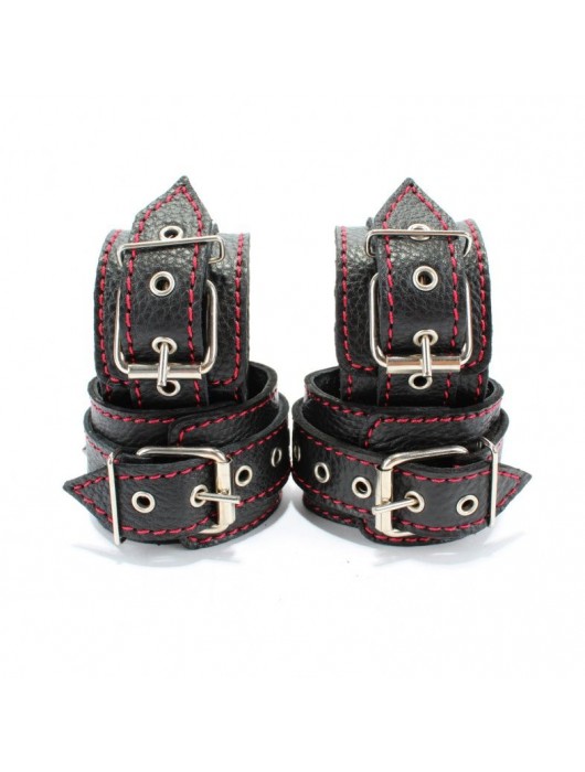 Черный бондажный набор с красной строчкой - БДСМ Арсенал - купить с доставкой в Твери