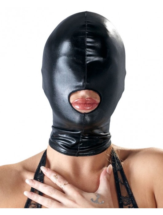 Черная эластичная маска на голову с отверстием для рта - Orion - купить с доставкой в Твери