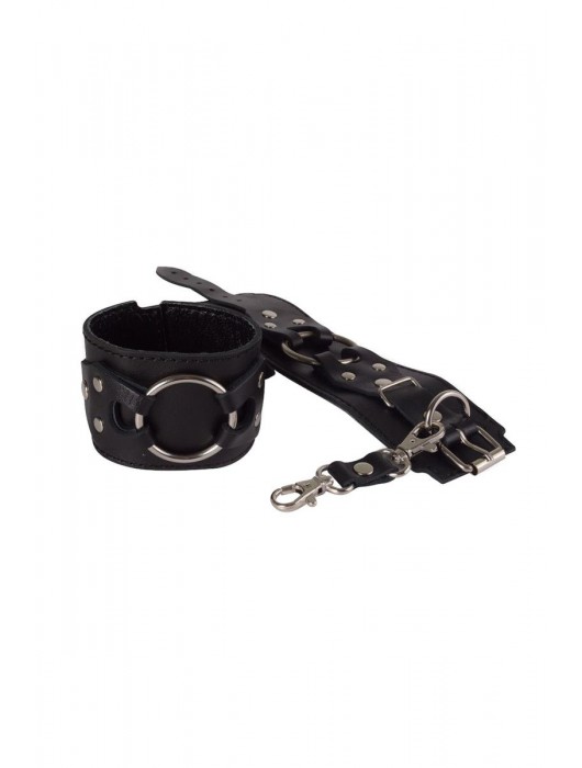 Черные наручники-напульсники из натуральной кожи - Sitabella - купить с доставкой в Твери