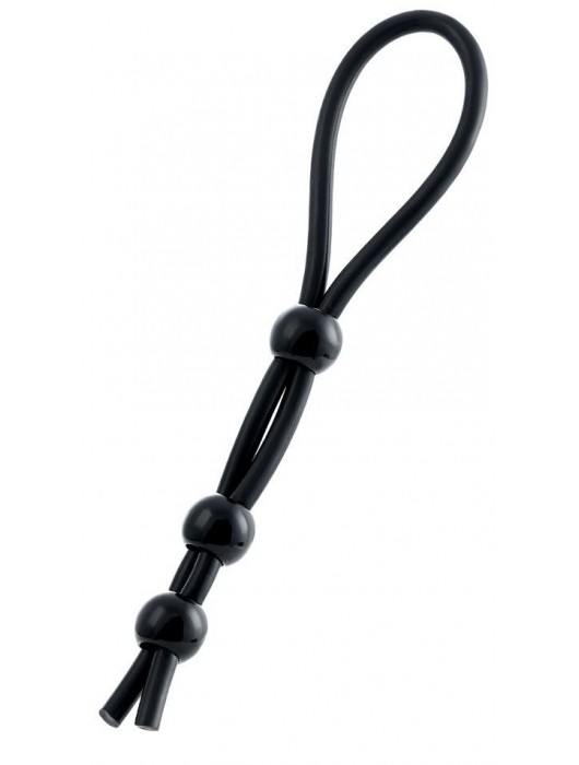Черное лассо на пенис с тремя бусинами - A-toys - в Твери купить с доставкой