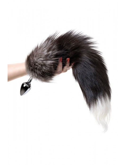 Серебристая металлическая анальная втулка с хвостом чернобурой лисы - размер S - ToyFa - купить с доставкой в Твери