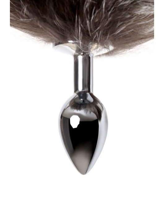 Серебристая металлическая анальная втулка с хвостом чернобурой лисы - размер S - ToyFa - купить с доставкой в Твери