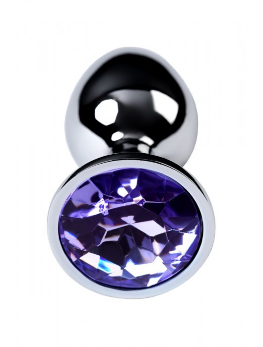 Серебристая конусовидная анальная пробка с фиолетовым кристаллом - 7 см. - ToyFa - купить с доставкой в Твери