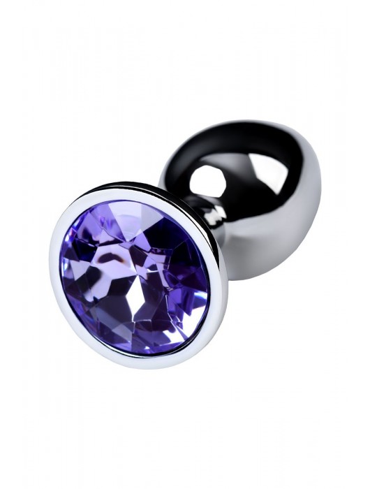 Серебристая конусовидная анальная пробка с фиолетовым кристаллом - 7 см. - ToyFa - купить с доставкой в Твери