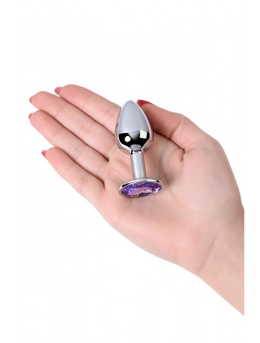 Серебристая конусовидная анальная пробка с фиолетовым кристаллом - 7 см. - ToyFa - купить с доставкой в Твери