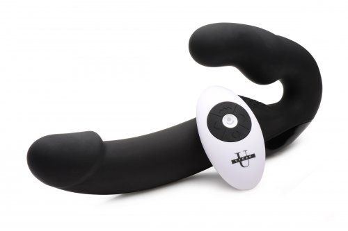 Черный безремневой страпон Urge Silicone Strap On с пультом ДУ - 24 см. - XR Brands - купить с доставкой в Твери