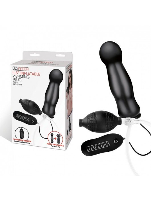 Черная надувная анальная пробка с вибрацией - 10 см. - Lux Fetish