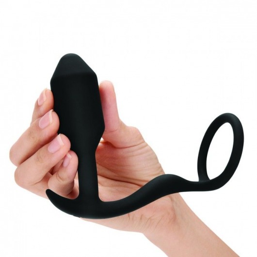 Черное эрекционное кольцо с анальным плагом Snug   Tug - b-Vibe - в Твери купить с доставкой