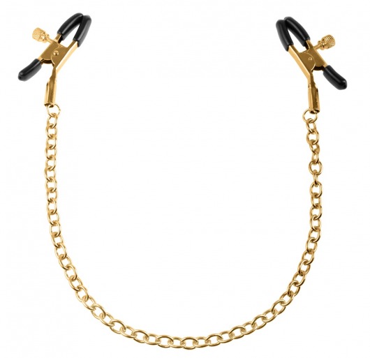 Чёрные с золотом зажимы на соски Gold Chain Nipple Clamps - Pipedream - купить с доставкой в Твери