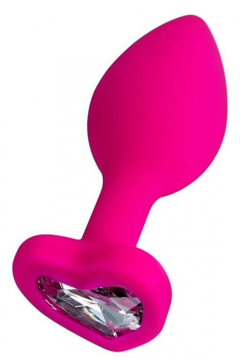 Розовая анальная втулка Diamond Heart с прозрачным кристаллом - 7 см. - ToyFa - купить с доставкой в Твери