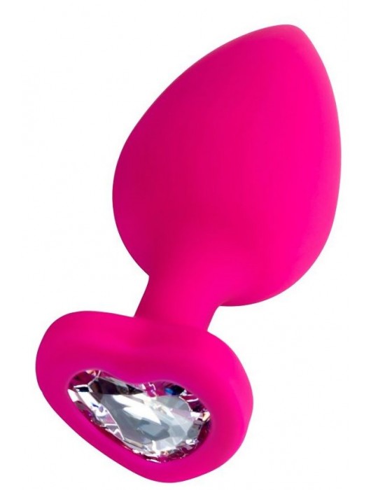 Розовая анальная втулка Diamond Heart с прозрачным кристаллом - 9,5 см. - ToyFa - купить с доставкой в Твери