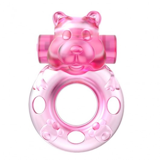 Розовое эрекционное виброкольцо на пенис Pink Bear - Baile - в Твери купить с доставкой
