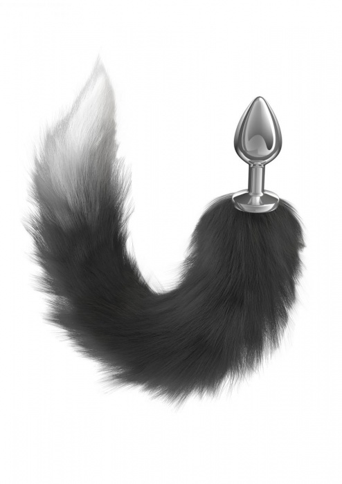 Серебристая анальная пробка с черным хвостом Starlit - Lola Games - купить с доставкой в Твери