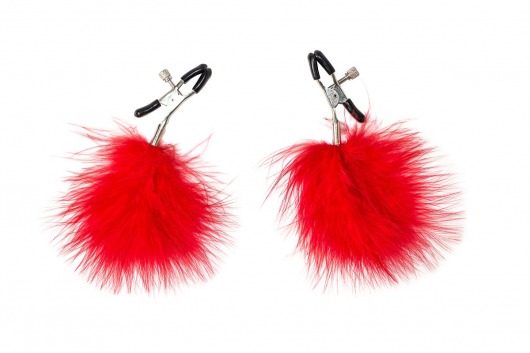 Зажимы на соски с красным пухом Euphoric - Lola Games - купить с доставкой в Твери