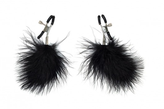 Зажимы на соски с черным пухом Euphoric - Lola Games - купить с доставкой в Твери